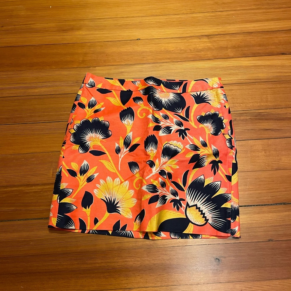 J.crew orange floral linen cotton blend skirt size 2